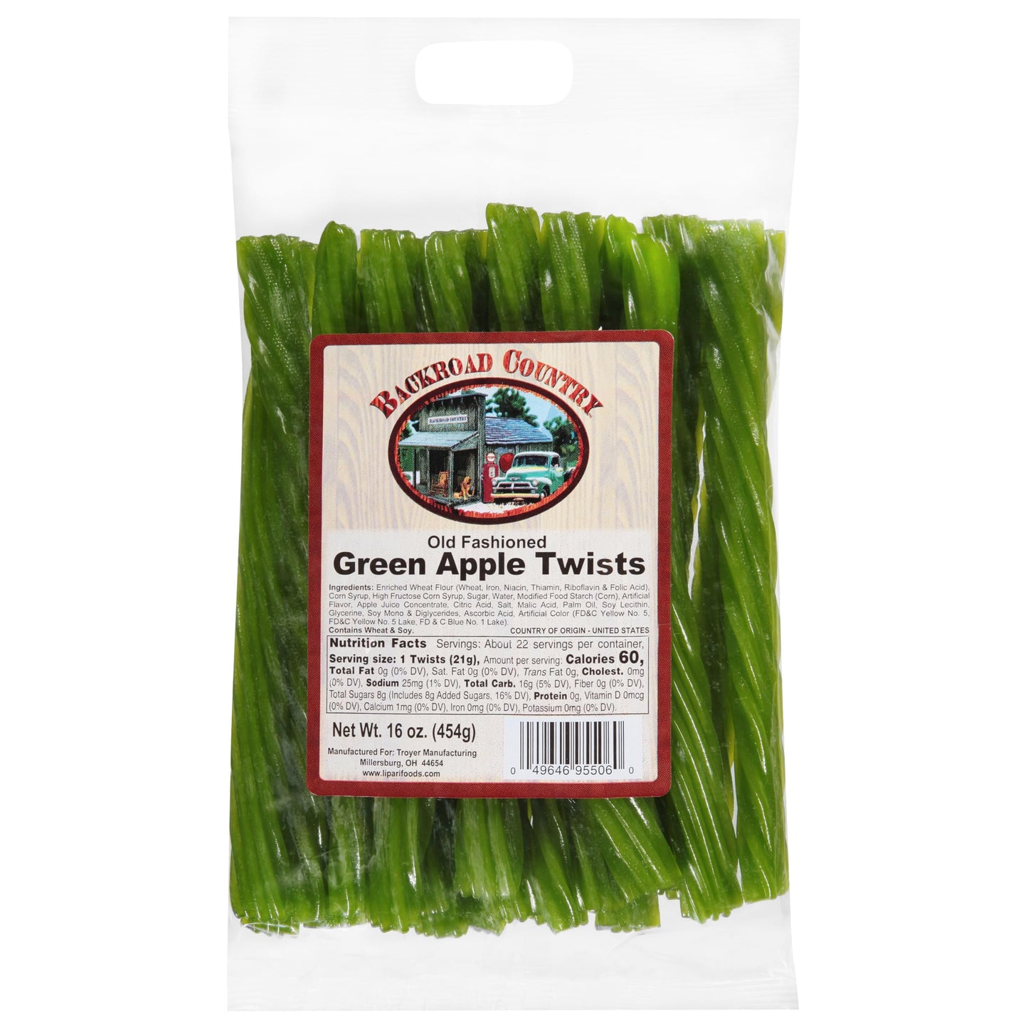 Backroad Country Old Fashioned Green Apple Twists - Licorice Candy - Made In The Usa - 16 Oz (Pack Of 1)