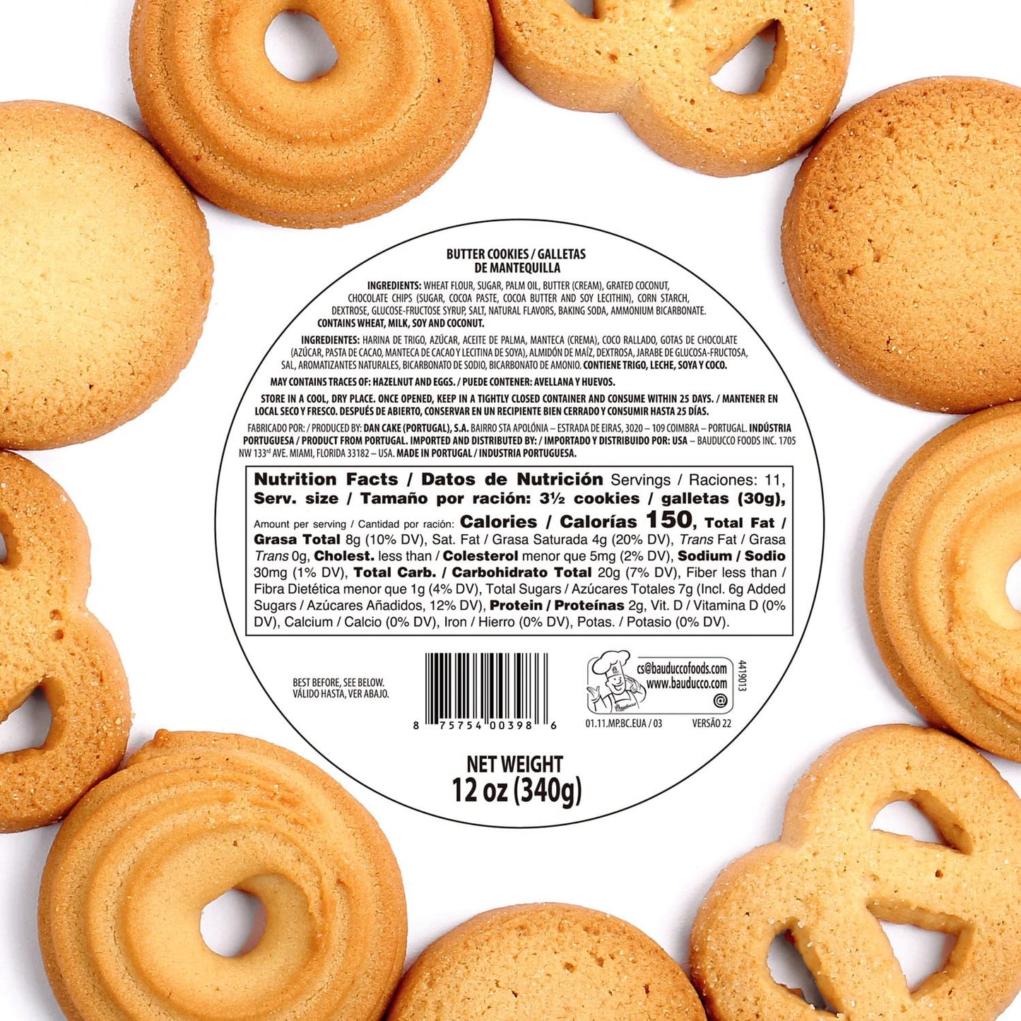Bauducco Butter Cookies Tin - Convenient Sorted Butter Cookies in a Tin - Delicious Sweet Snack or Gift - 12 oz. (1 Tin) (Pack o