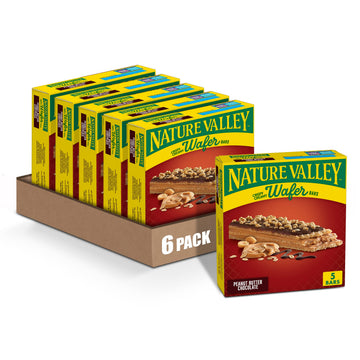 Nature Valley Wafer Bars, Peanut Butter Chocolate, 5 Bars per Box, 6.5 oz, Pack of 6, Crispy Wafer Texture, Peanut Butter Layers