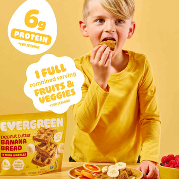 Evergreen Peanut Butter Banana Bread Waffles, 100% Whole Grain, 1 Full Combined Serving of Fruits & Veggies, Supports Gut Health