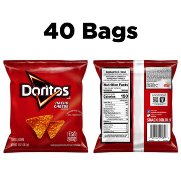 Doritos Nacho Cheese Tortilla Chips, 1 Ounce, 40 Count Pack - Flavorful Snack for Parties and On-the-Go Enjoyment