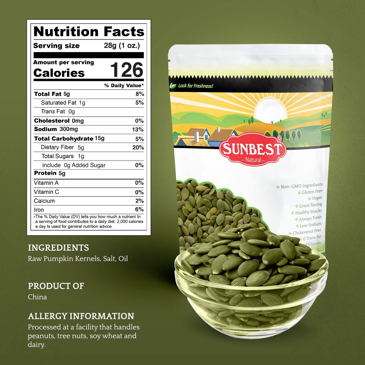 Sunbest Natural - Pumpkin Seeds, Pumpkin Seeds Roasted Salted, Non-Gmo Shelled Pumpkin Seeds, Vegan And Kosher Seeds Snacks, 5 Lbs.