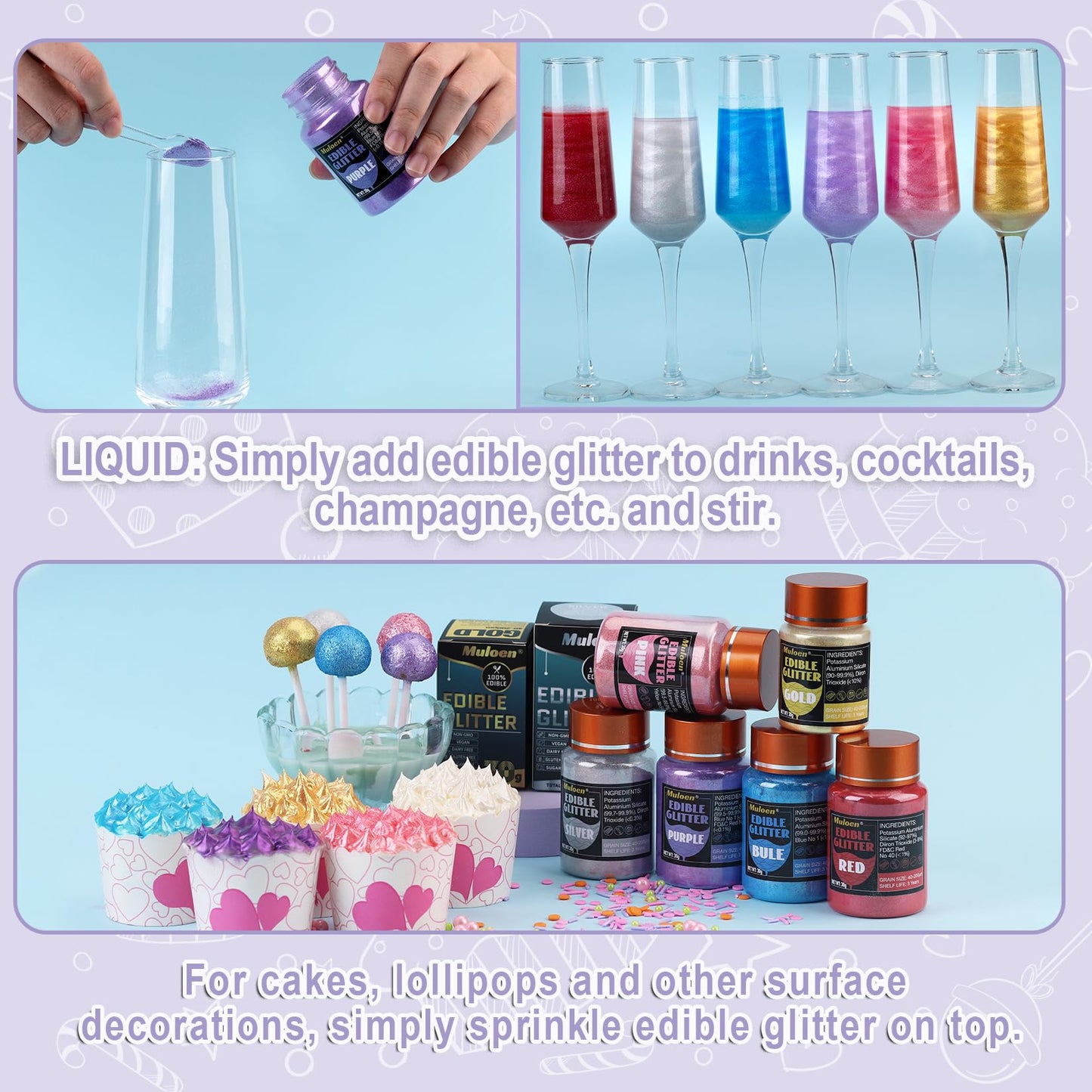 Silver Edible Glitter - 30 Grams 100% Edible Glitter for Drinks, Cake Decorating Supplies, Cookie Decorating Supplies, Strawberr