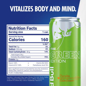 Red Bull Green Edition Energy Drink, Curuba Elderflower, 12 Fl Oz, Pack of 24 Cans, 114mg Caffeine, Model RB242811