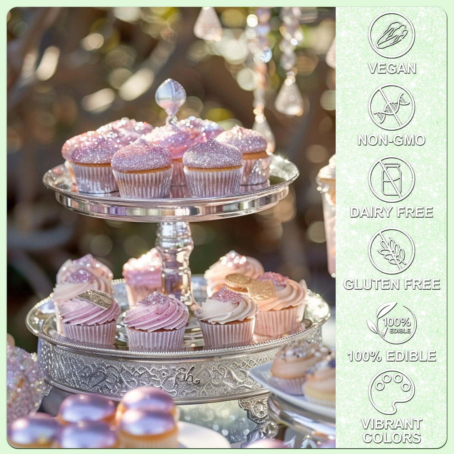 Iridescent Green Edible Glitter - 5G Food Grade Cake Decorating Shimmering Glitter, Edible Sprinkle Luster Dust For Drinks, Choc