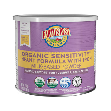 Earths Best Organic Sensitivity Infant Formula, Babies 0-12 Months, Reduced Lactose, Iron, Omega-3 Dha, Omega-6 Ara, Organic Baby Formula, 21 Ounce Container