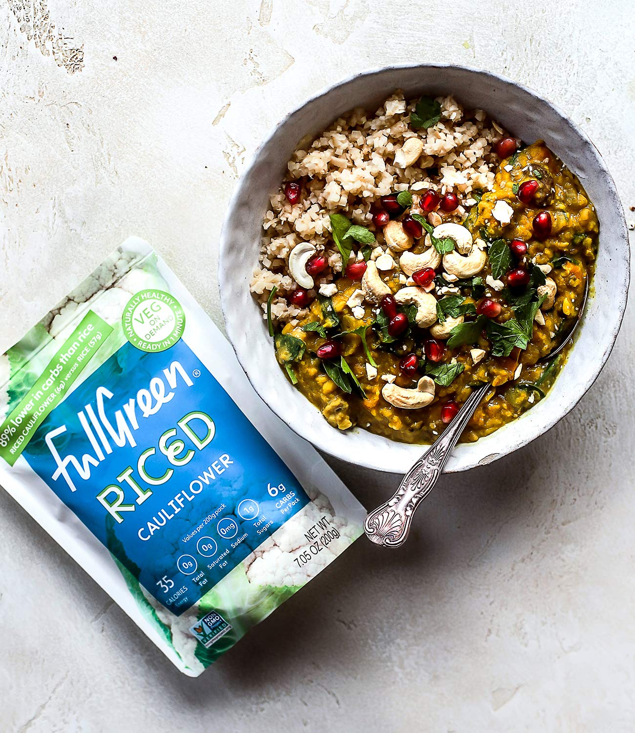 Fullgreen, Riced Cauliflower - 100% Cauliflower, 89% Less Carbs than Rice - Perfect for KETO diets, NON-GMO, shelf-stable with N