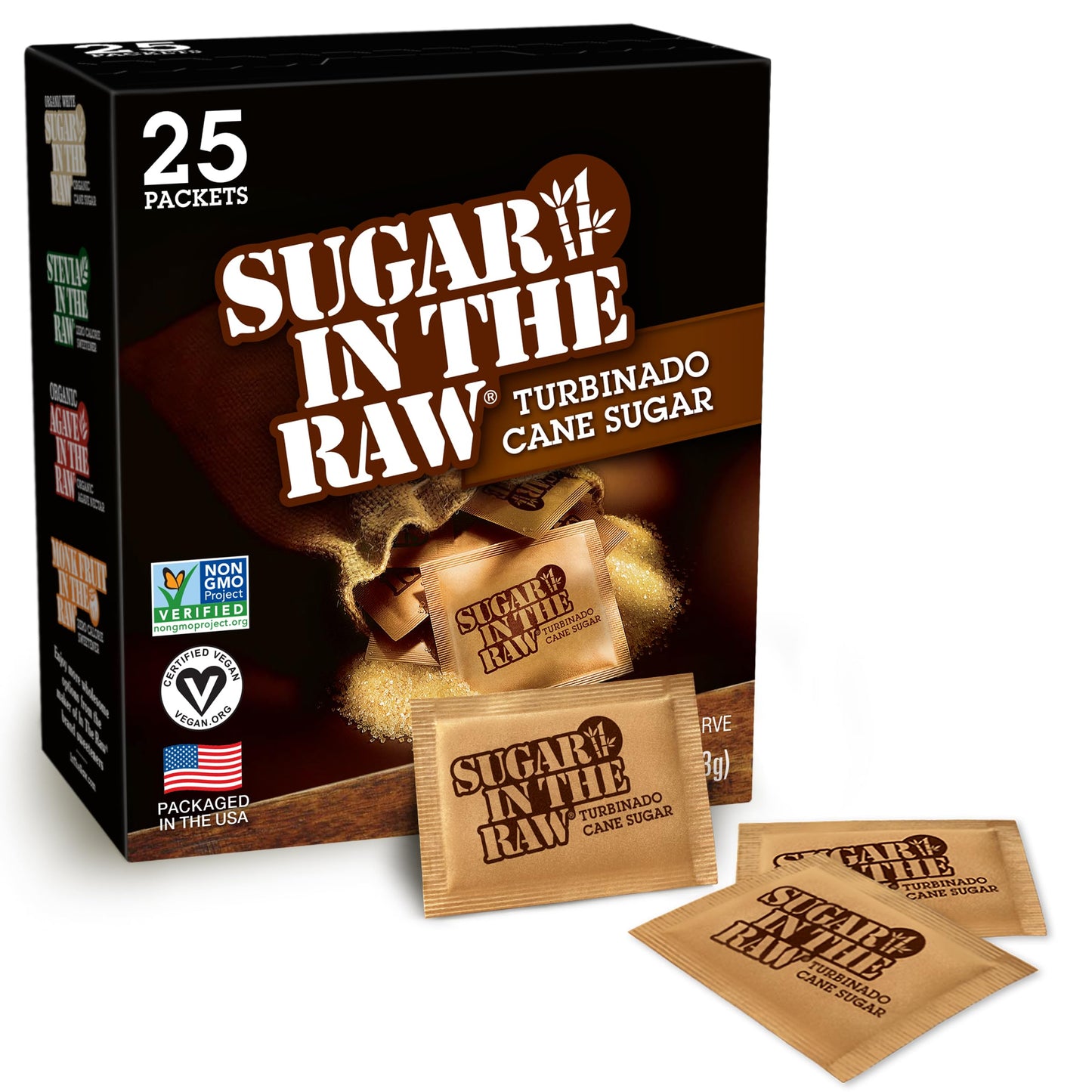 Sugar In The Raw Turbinado Cane Sugar Packets, 25 Ct, Pure, All-Natural Turbinado Sugar, Non-Gmo Project Verified, Kosher, Vegan