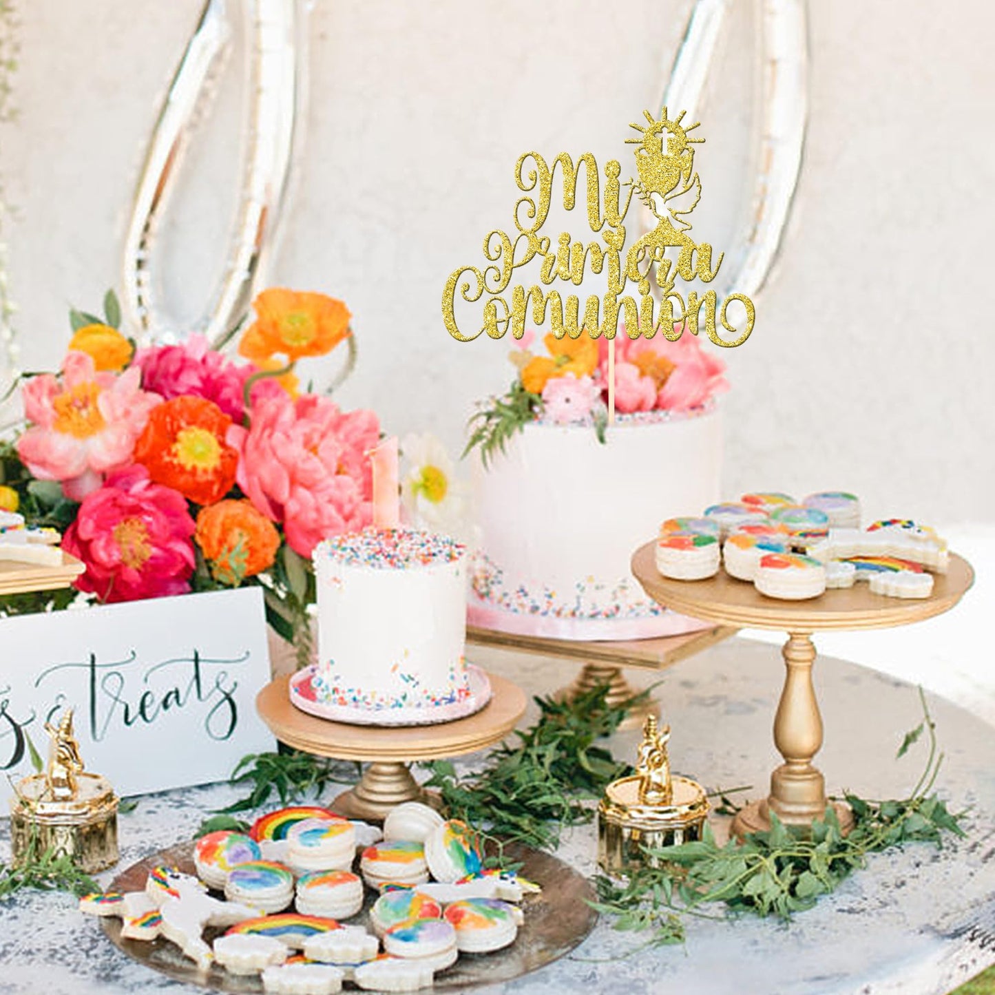 ZHUOWEISM Cake Topper - 1 PCS Dove Glitter Decoration for First Communion, Baby Shower, Christening, Gold, Paper