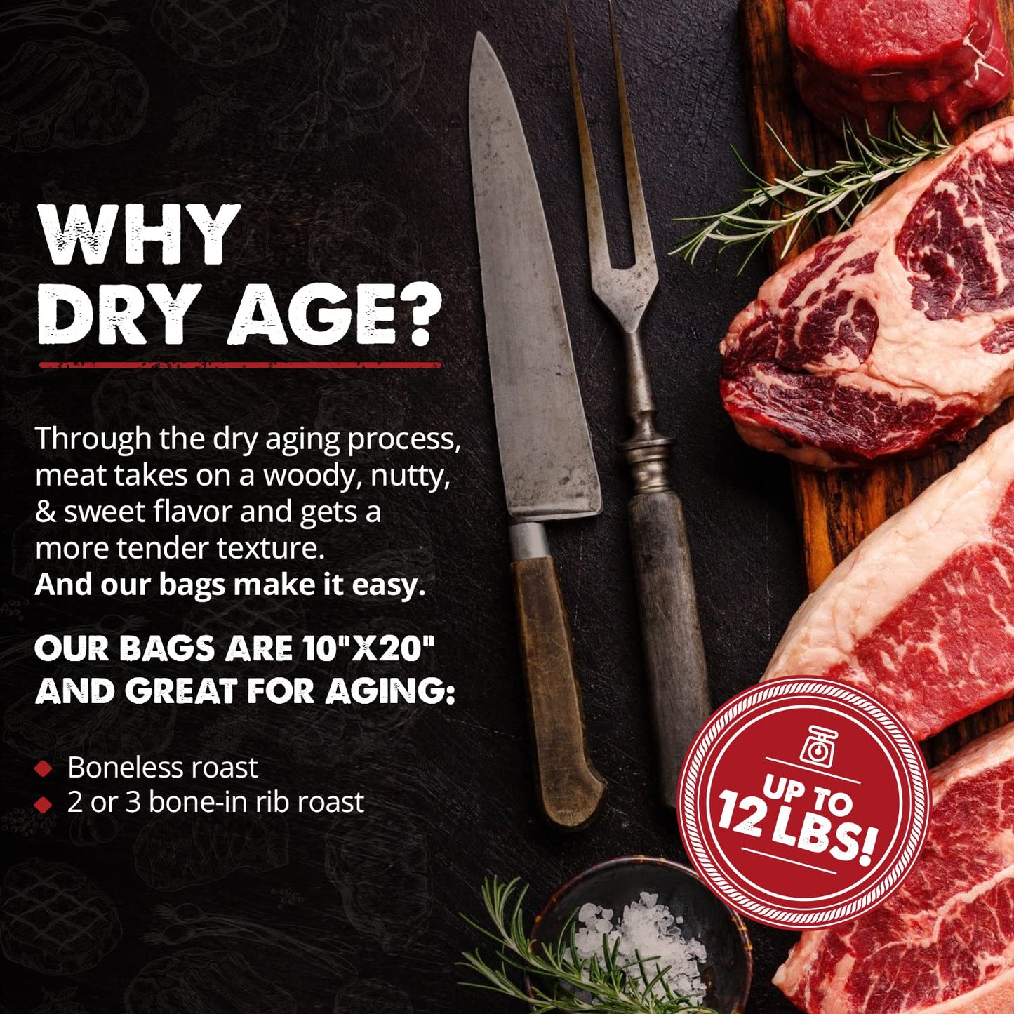 UMAi Dry Aging Bag for Steaks, Pack of 3, for Cuts up to 10 lbs, Model 920057