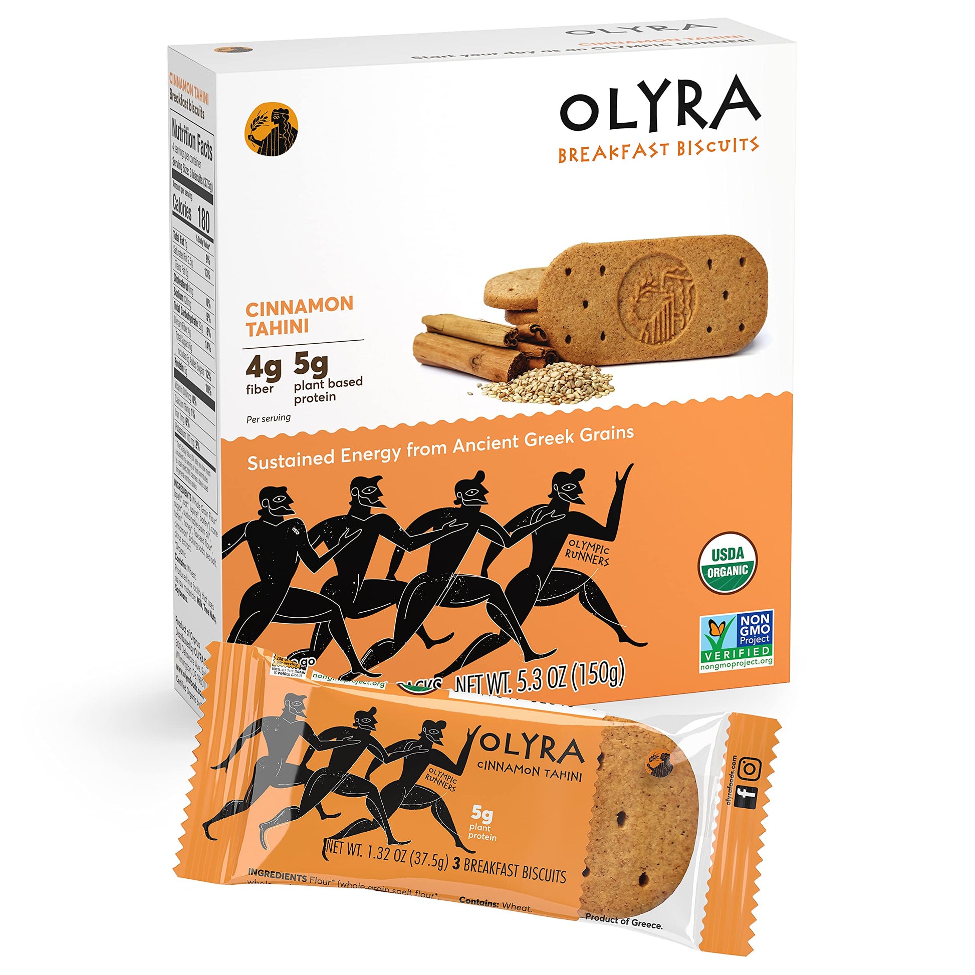 Olyra Breakfast Biscuits Cinnamon Tahini, Kids Healthy Snacks, Low Sugar, High Fiber, Plant-Based Protein Cookies, Organic Break