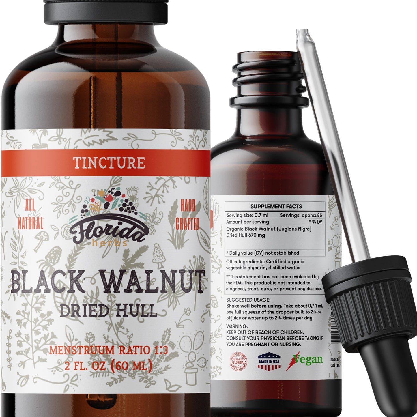 Black Walnut Tincture Organic Black Walnut Extract Drops (Juglans Nigra Barberry) Dried Hull