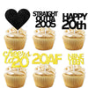 18pcs Black Gold Glitter Dessert Cupcake Pick for Straight Outta 2005 Cheer to 20 Years Old Theme Decor Supplies Happy 20th Birt