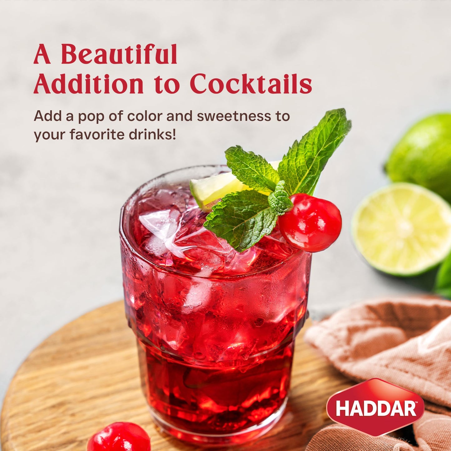 Haddar Red Maraschino Cherries - Sweet & Vibrant Cocktail Garnish, 12.6 oz, 1 Pack