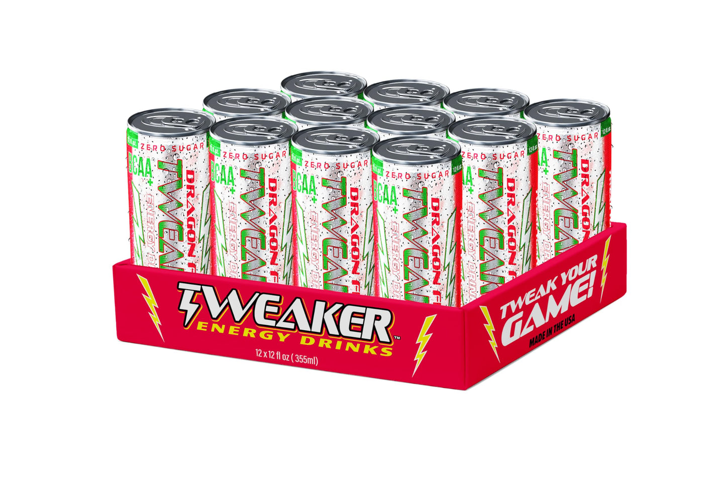 Tweaker Energy Drink Pre Workout - Sugar Free, Low Calorie, 110 mg Caffeine, 12 oz (Pack of 12) - Dragon Fruit Flavor