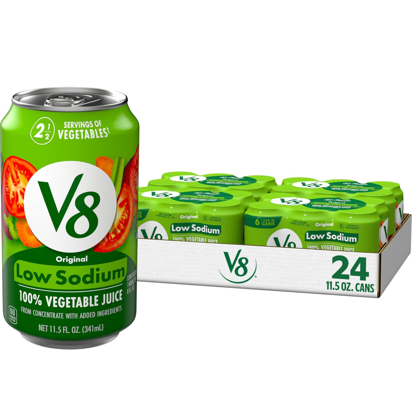 V8 Low Sodium Original 100% Vegetable Juice, Vegetable Blend With Tomato Juice, 11.5 Fl Oz Can (Pack Of 24)