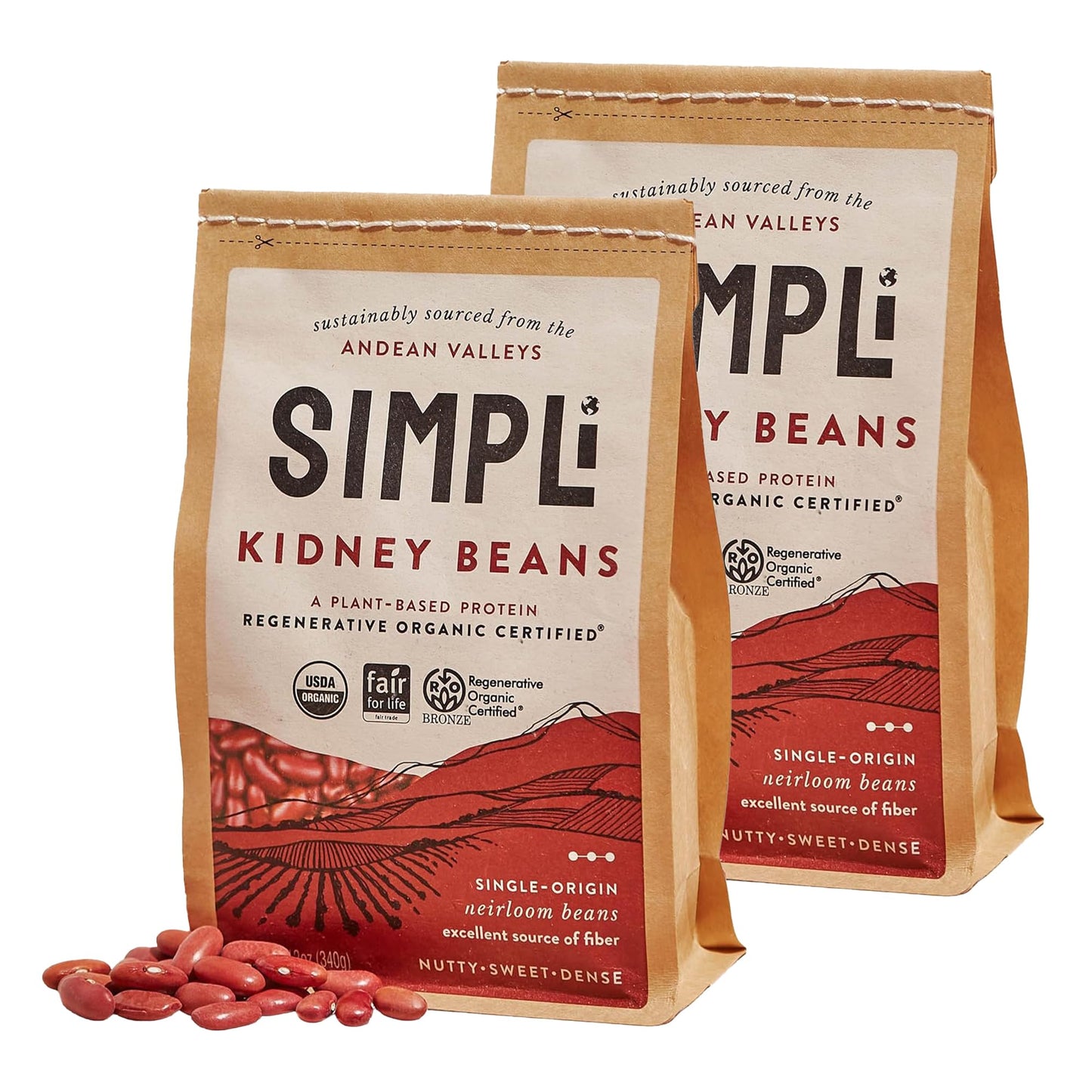 Simpli Regenerative Organic Certified Kidney Beans Organic Red Kidney Beans High In Fiber And Plant-Based Protein Rich In Iron And Antioxidants For Immune Suppo (2 Pack 12 Oz Each)