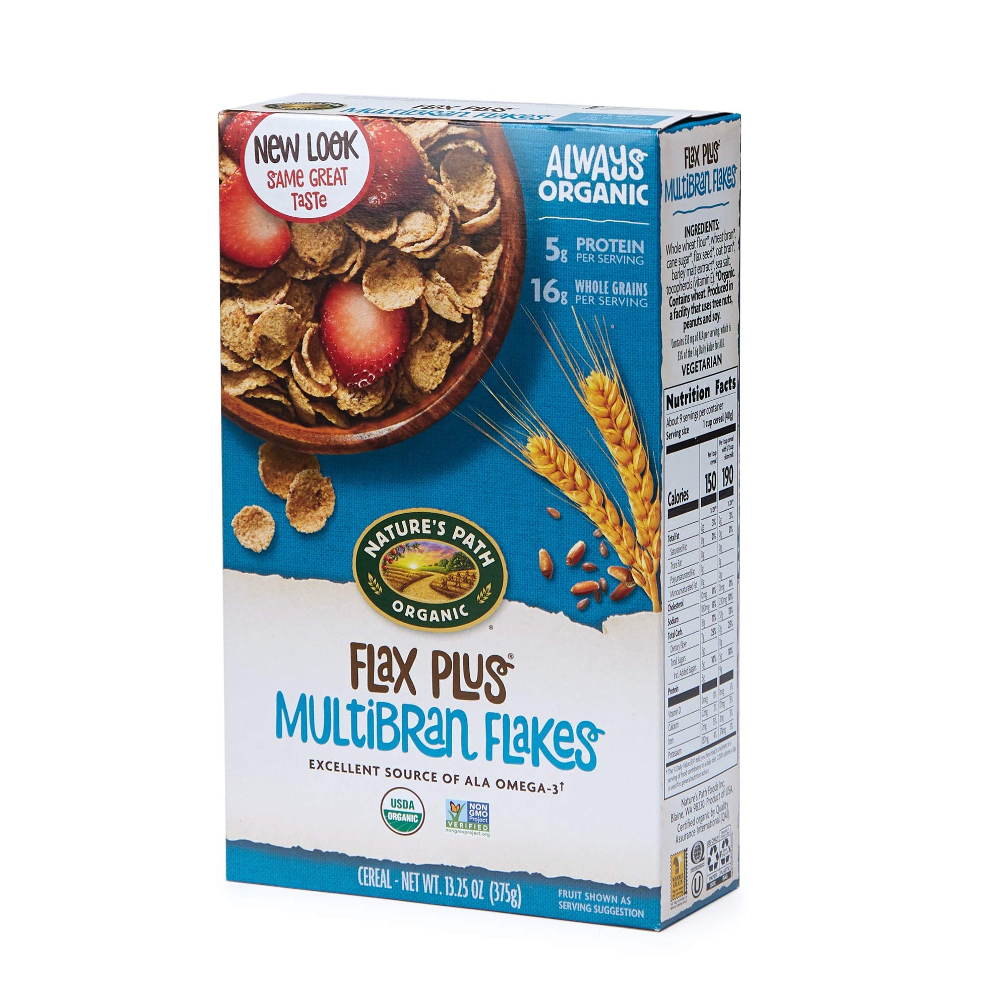Nature'S Path Organic Flax Plus Multibran Flakes Cereal, 13.25 Ounce, Non-Gmo, 16G Whole Grains, With Omega-3 Rich Flax Seeds