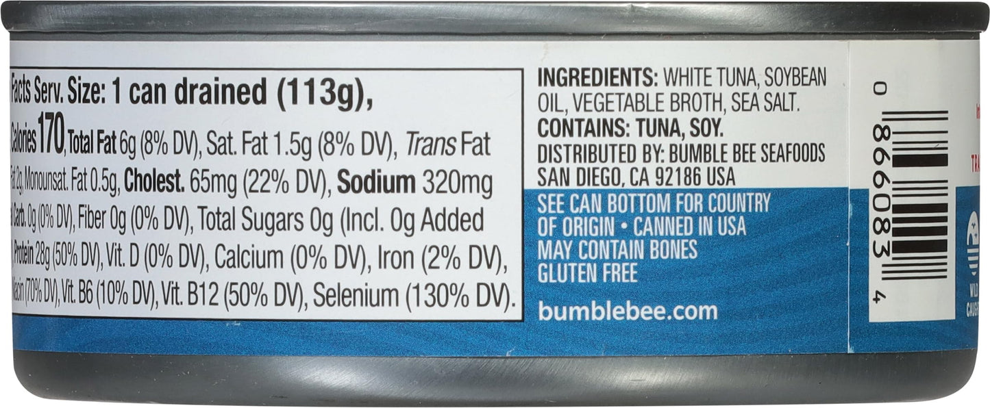 Bumble Bee Solid White Albacore Tuna in Oil, 5 oz Can (Pack of 4) - Wild Caught Tuna - 28g Protein per Serving, High in Omega-3s