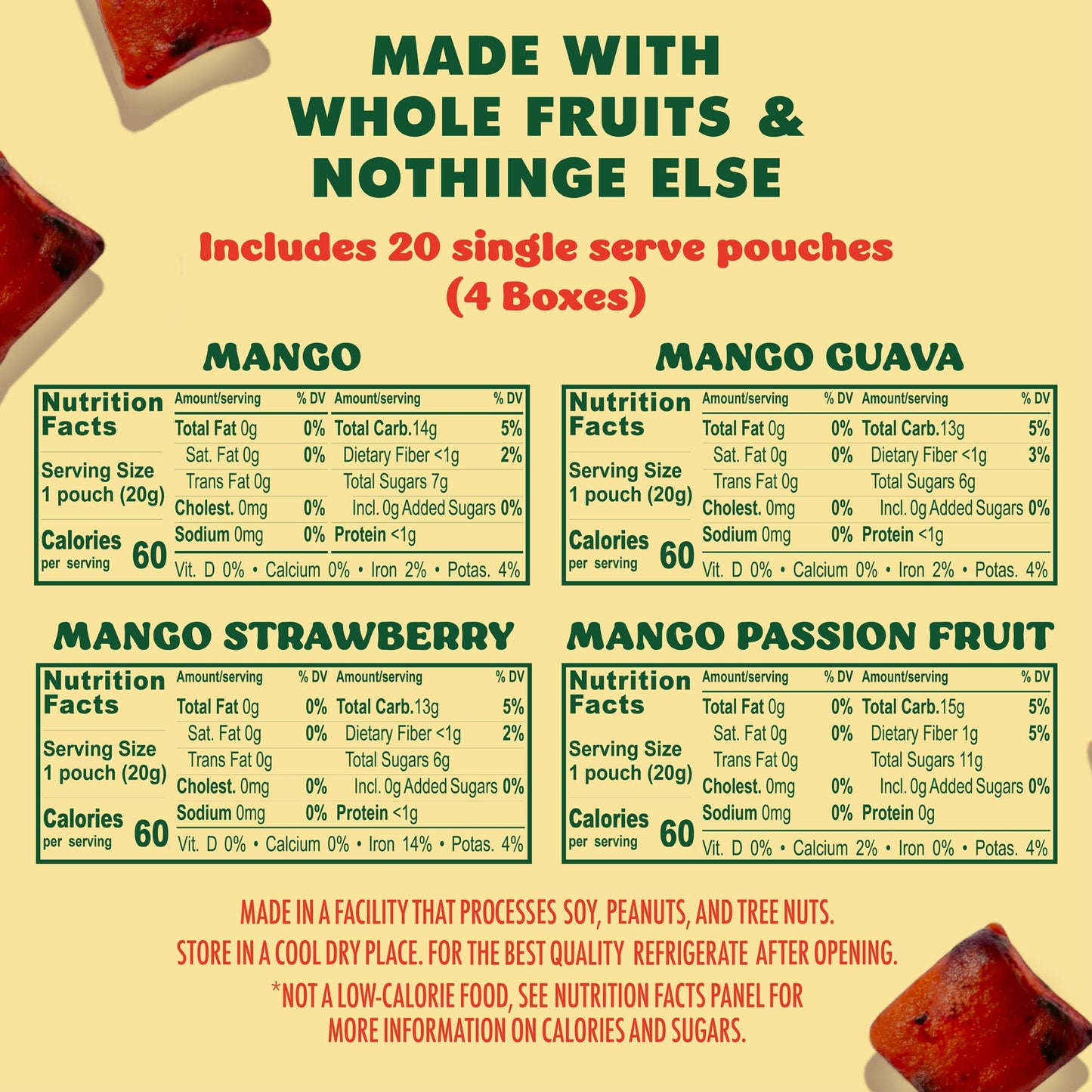 Solely - Organic Mango Whole Fruit Gummies Variety Pack (4 Flavors, 5 Bags Per Box) - Real Fresh Fruit - Healthy Snacks For Adul