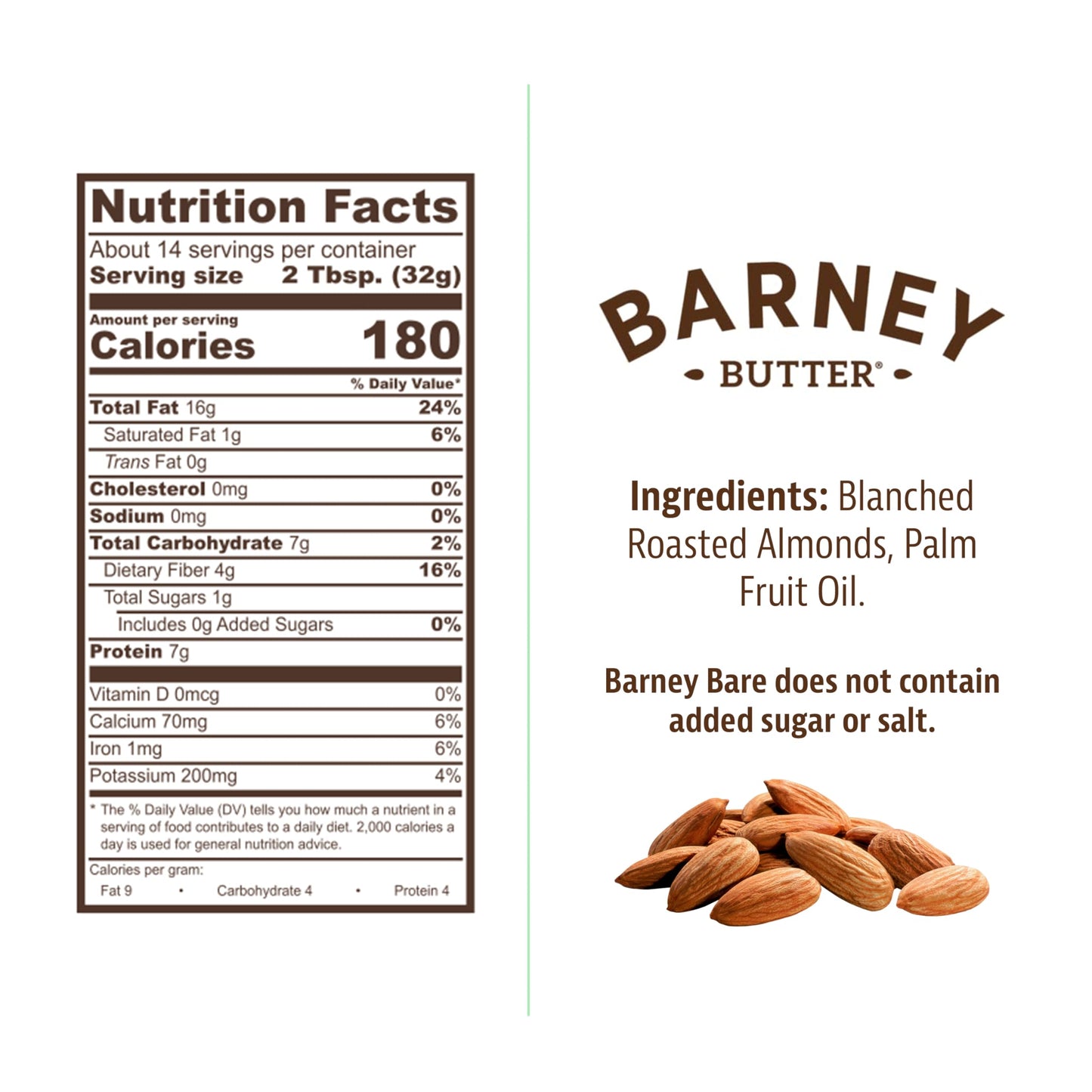 BARNEY Almond Butter, Bare Smooth, No Stir, No Sugar, No Salt, Non-GMO, Skin-Free, Paleo, KETO, 16 Ounce