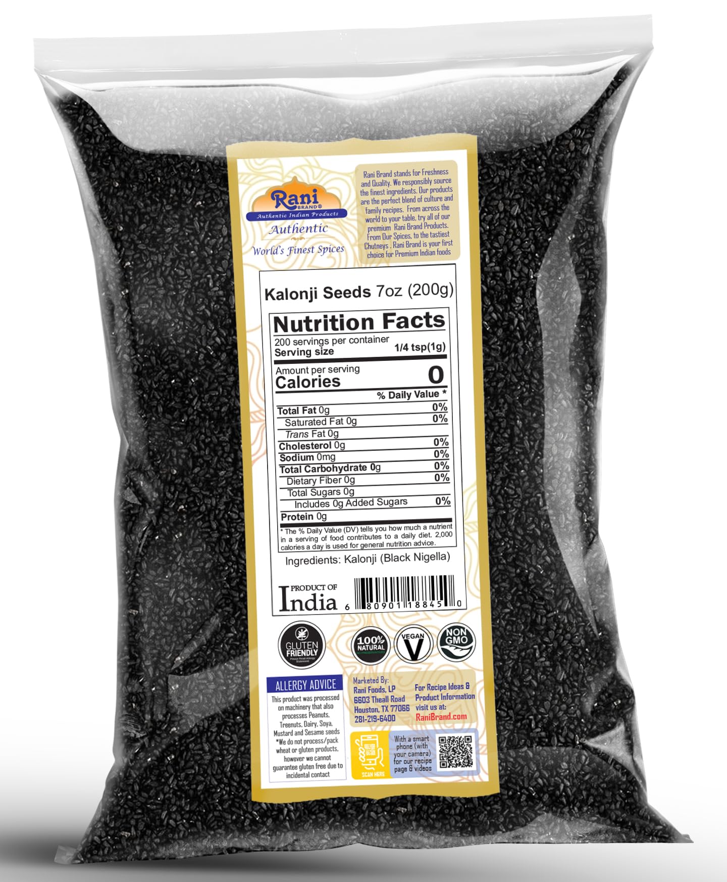 Rani Kalonji (Black Seed, Nigella Sativa, Black Cumin) Seeds 7Oz (200G) ~ All Natural | Gluten Friendly | Non-Gmo | Vegan | Indian Origin