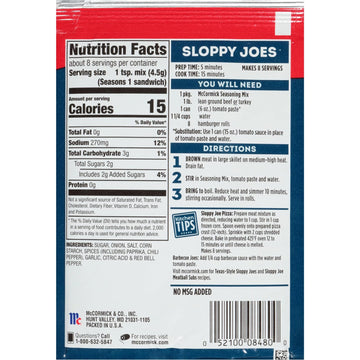 Mccormick Sloppy Joes Seasoning Mix 1.31 Oz - 6 Pack