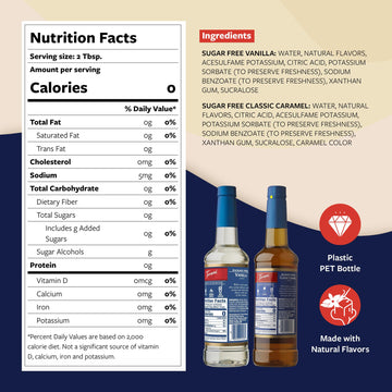 Torani Sugar Free Vanilla Syrup And Sugar Free Classic Caramel Syrup Variety 2-Pack, Coffee Syrups For Drinks, Pumps Included, 2