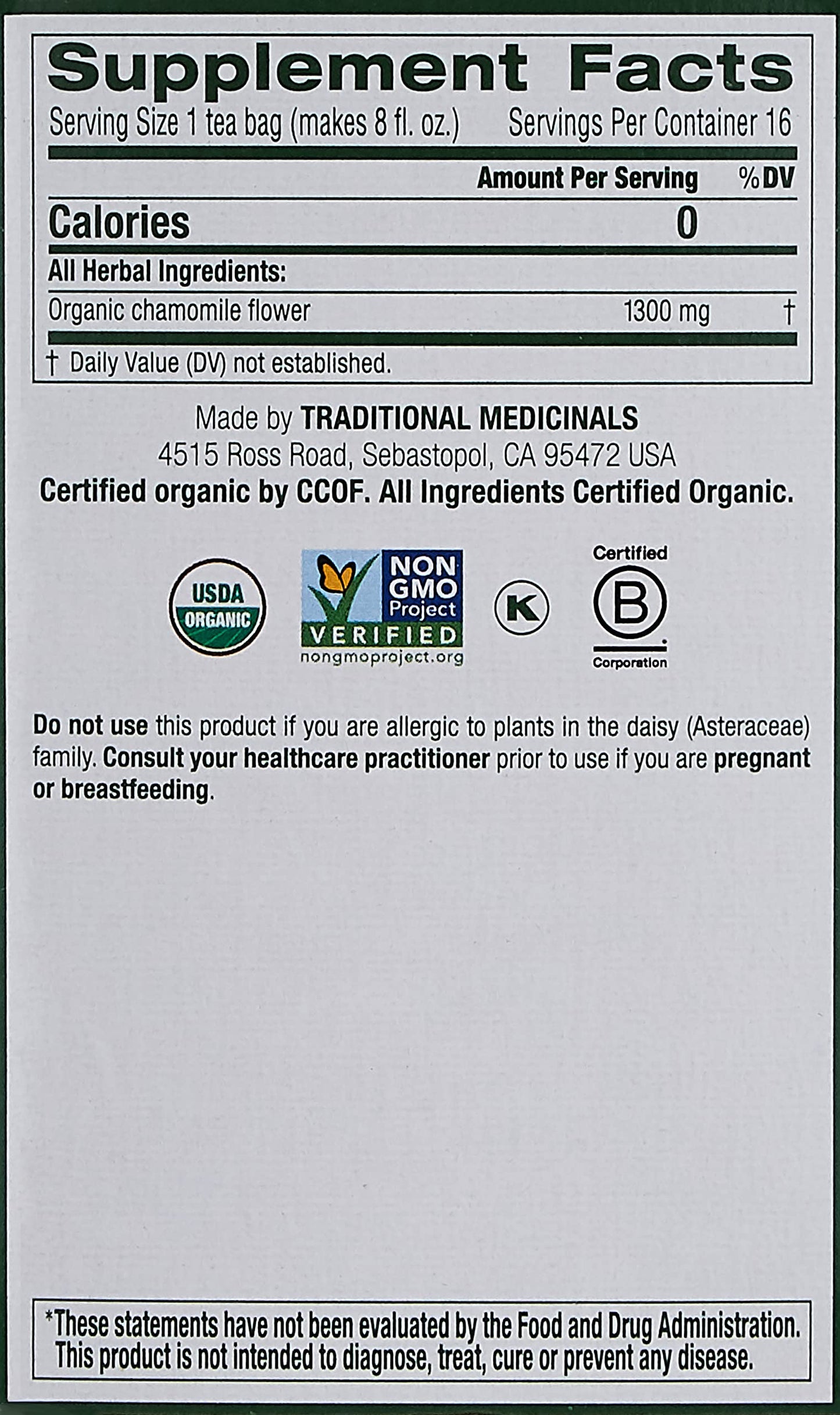 Traditional Medicinals Tea, Organic Chamomile, Calming, Calms Your Nerves, Supports Healthy Digestion, 16 Tea Bags