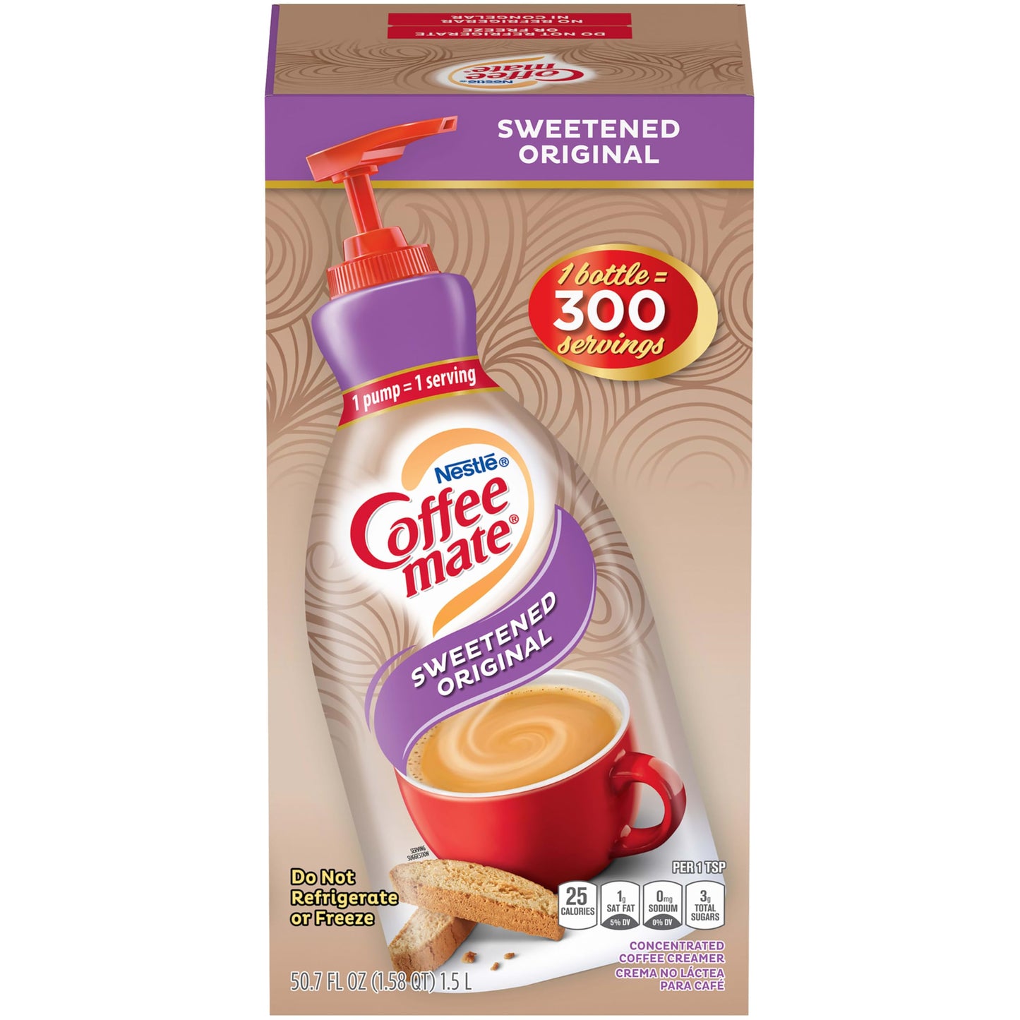 Nestle Coffee mate Coffee Creamer, Sweetened Original, Concentrated Liquid Pump Bottle, Non Dairy, No Refrigeration, 50.7 oz
