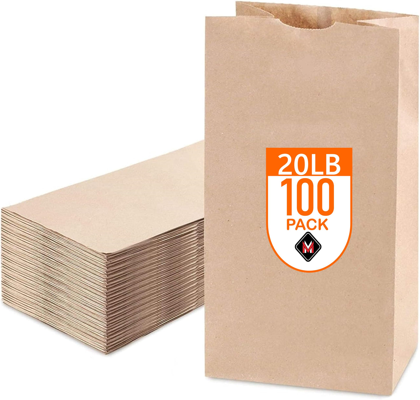 Mr Miracle 20Lb Brown Paper Bags - Pack Of 100, Kraft Paper Regular Size, Great For Takeout Orders, Lunch Bags - Durable, Reusab