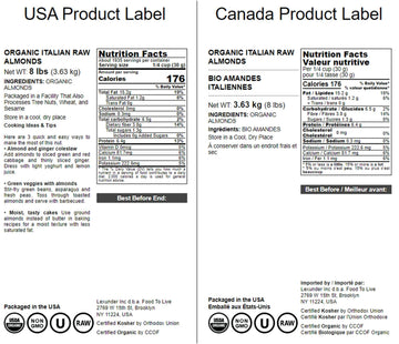 Food To Live Organic Almonds, 8 Pounds - Non-Gmo, Whole, Raw, No Shell, Unpasteurized, Unsalted, Vegan, Kosher. Keto Snack. Sour