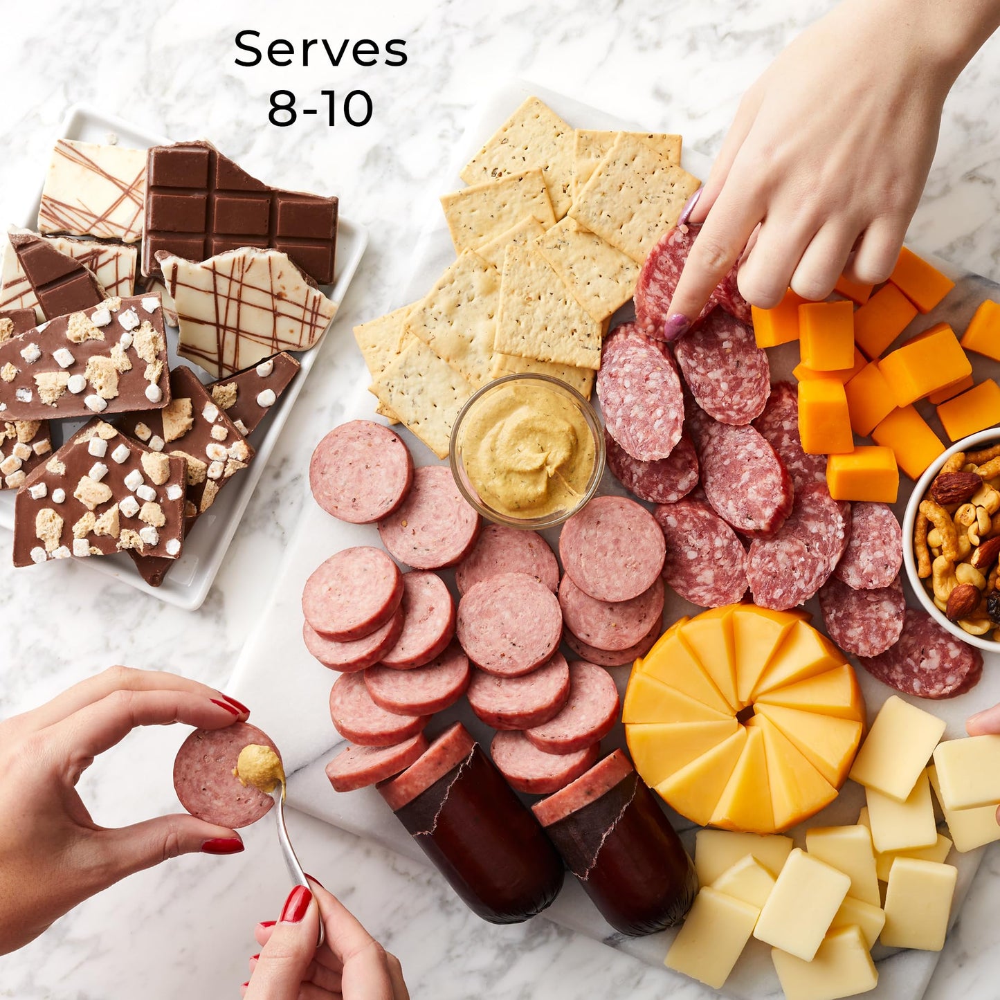 Hickory Farms Farmhouse Summer Sauage And Italian Dry Salami Charcuterie Meat, Cheese, Cracker, And Chocolate Food Gift Basket (