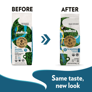 Lavazza ?Tierra Organic Amazonia Whole Bean Coffee, Medium Roast, 10.5 Oz - Balanced with Fruity and Floral Notes