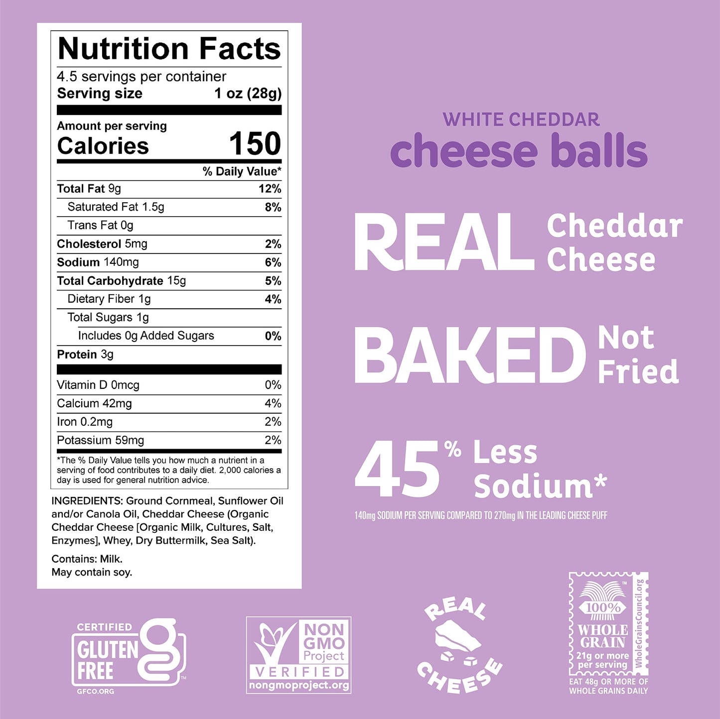 Heirloom White Cheddar Cheese Balls By Pipcorn - 4.5Oz 6Pk - Healthy Snacks, Gluten Free, Heirloom Corn, Baked Not Fried