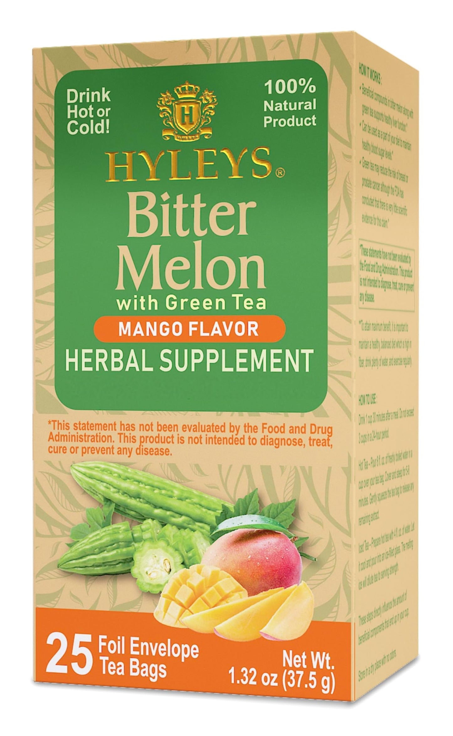 HYLEYS Guava Leaf Tea with Green Tea - 25 Tea Bags, 25 Count (Pack of 1), Model 84254