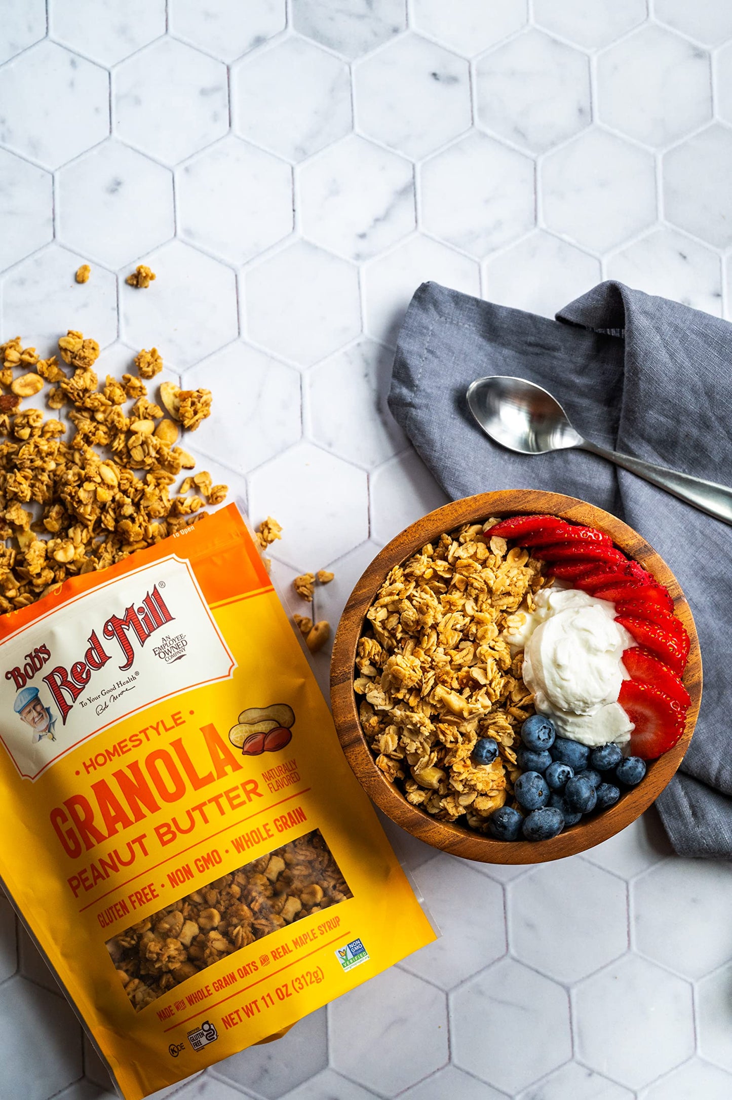 Bobs Red Mill Peanut Butter Homestyle Granola, 11 Ounce Bag (Pack of 1), Certified Gluten Free, Non-GMO, Whole Grain