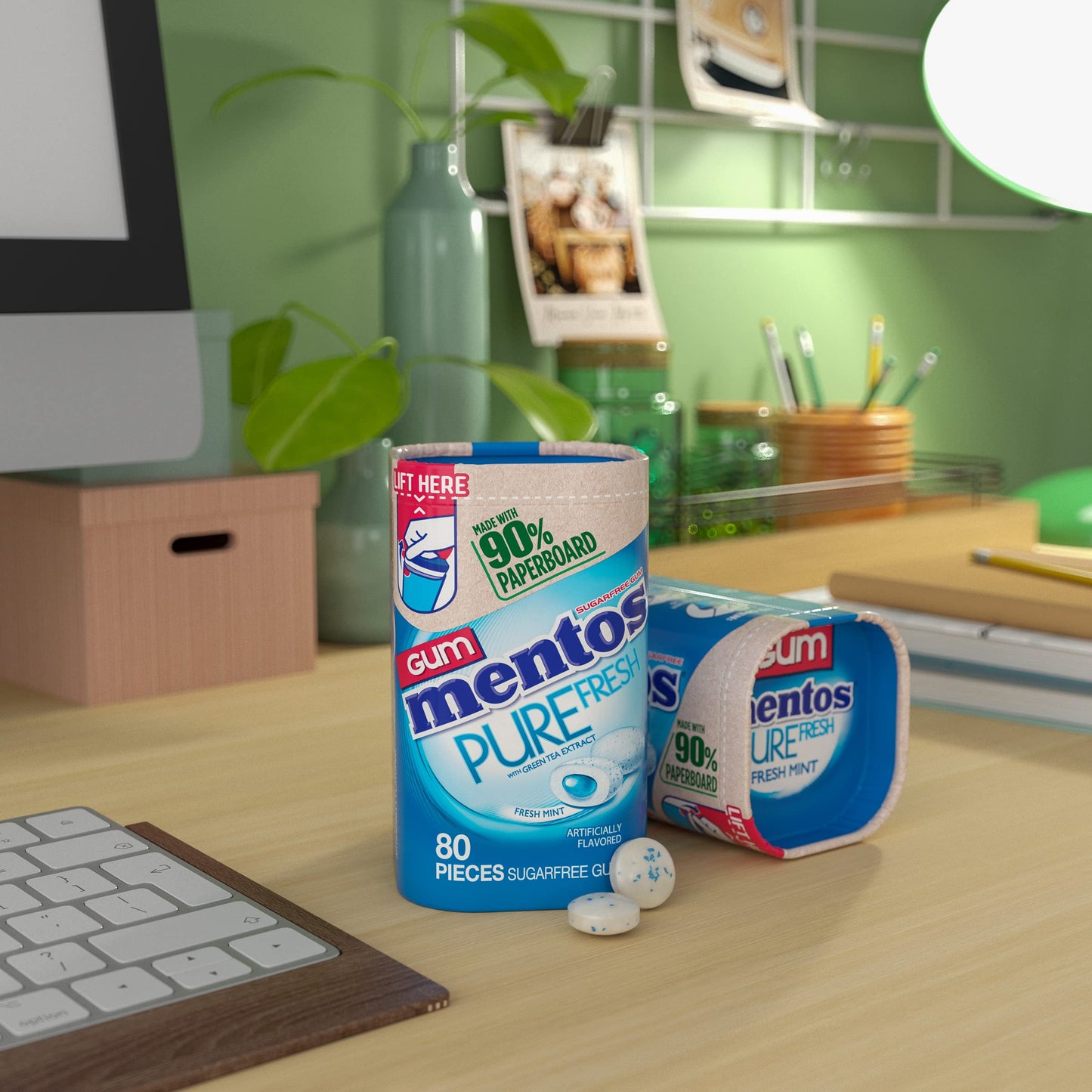Mentos Pure Fresh Chewing Gum, Sugar-Free, Xylitol, Fresh Mint, 80 Piece Bottle, Recyclable 90% Paperboard Bottle, 80 Count (Pack Of 4)
