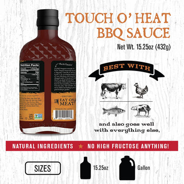 Rufus Teague - Touch O' Heat BBQ Sauce - Premium Barbecue Sauce - 15.25 oz. Bottles - 2 Pack
