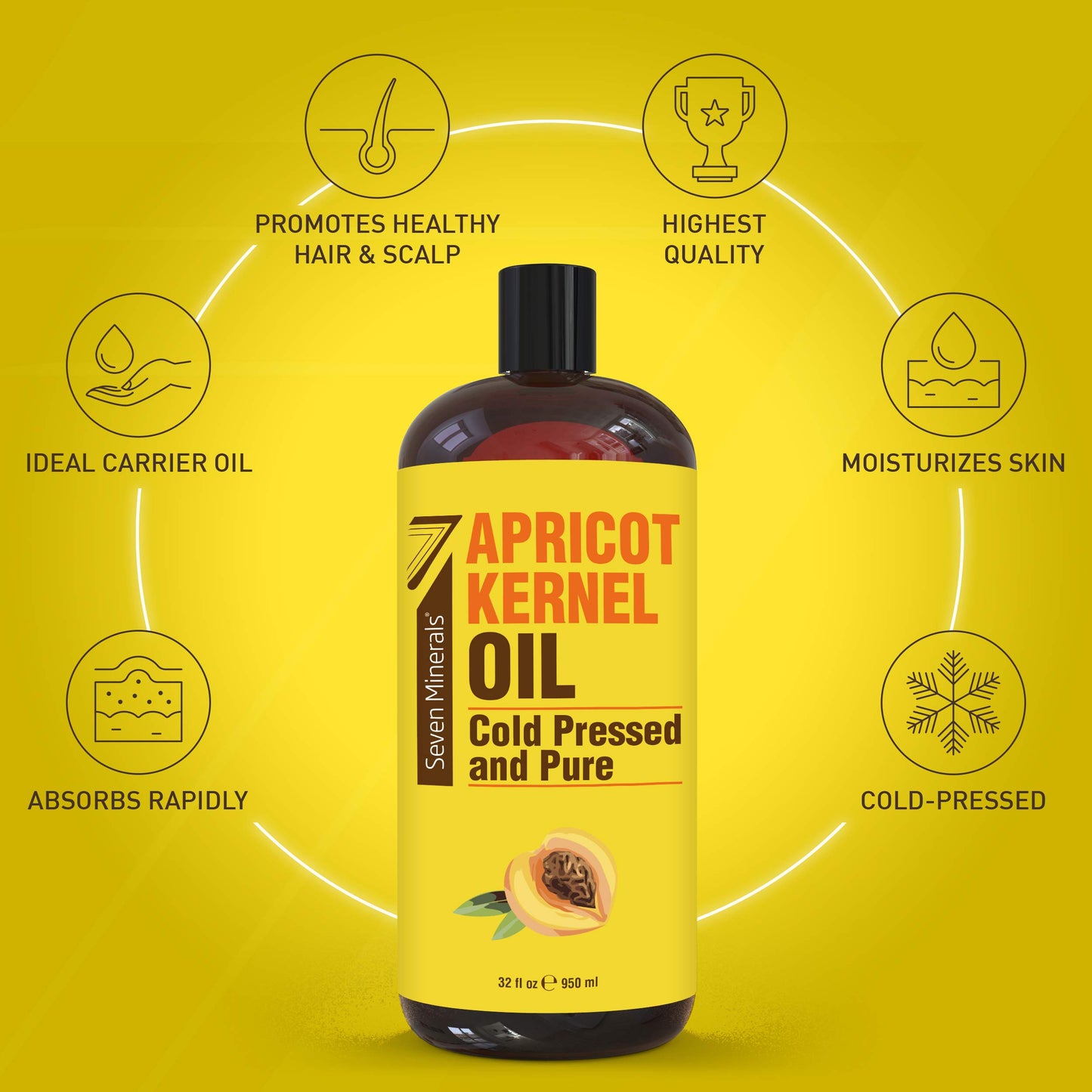 Pure Cold Pressed Apricot Kernel Oil - Big 32 Fl Oz Bottle - Non-Gmo, Hexane Free, Natural & Lightweight Moisturizer For All Ski