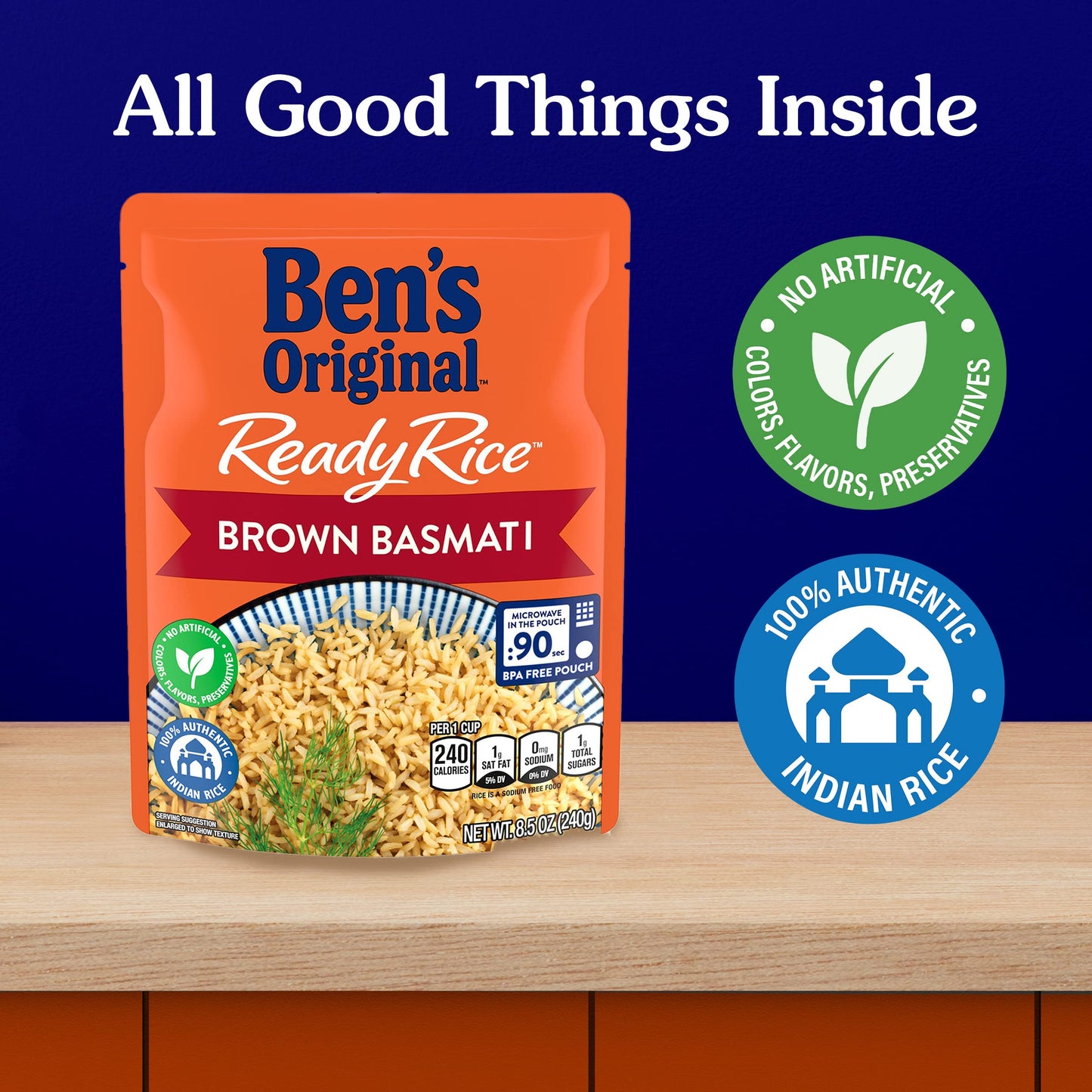 Ben'S Original Ready Rice Brown Basmati Rice, Easy Dinner Side, 8.5 Oz Pouch (Pack Of 12)