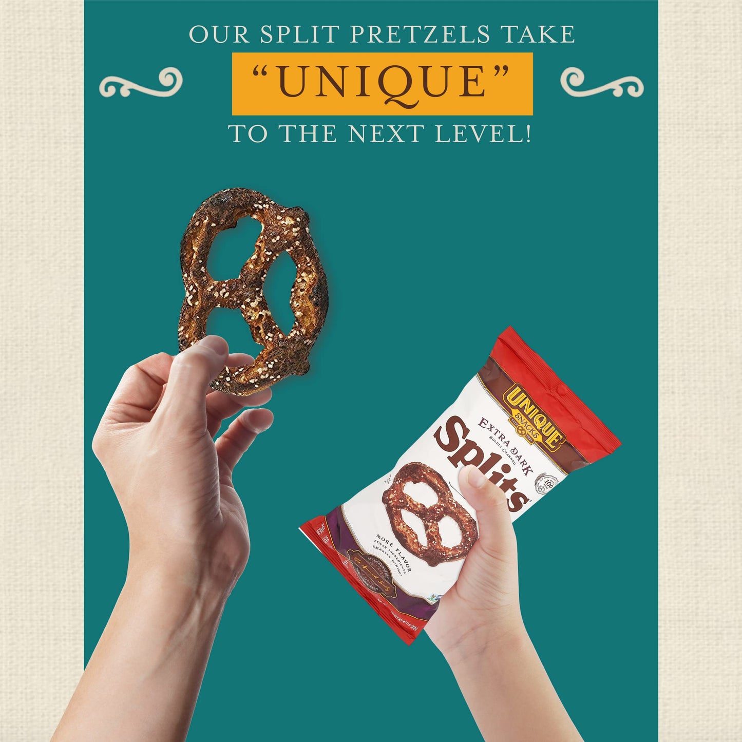 Unique Snacks Extra Dark Splits Pretzels, Vegan, Non-GMO, Original Split-Open, 11 Oz. Bag, Pack of 3