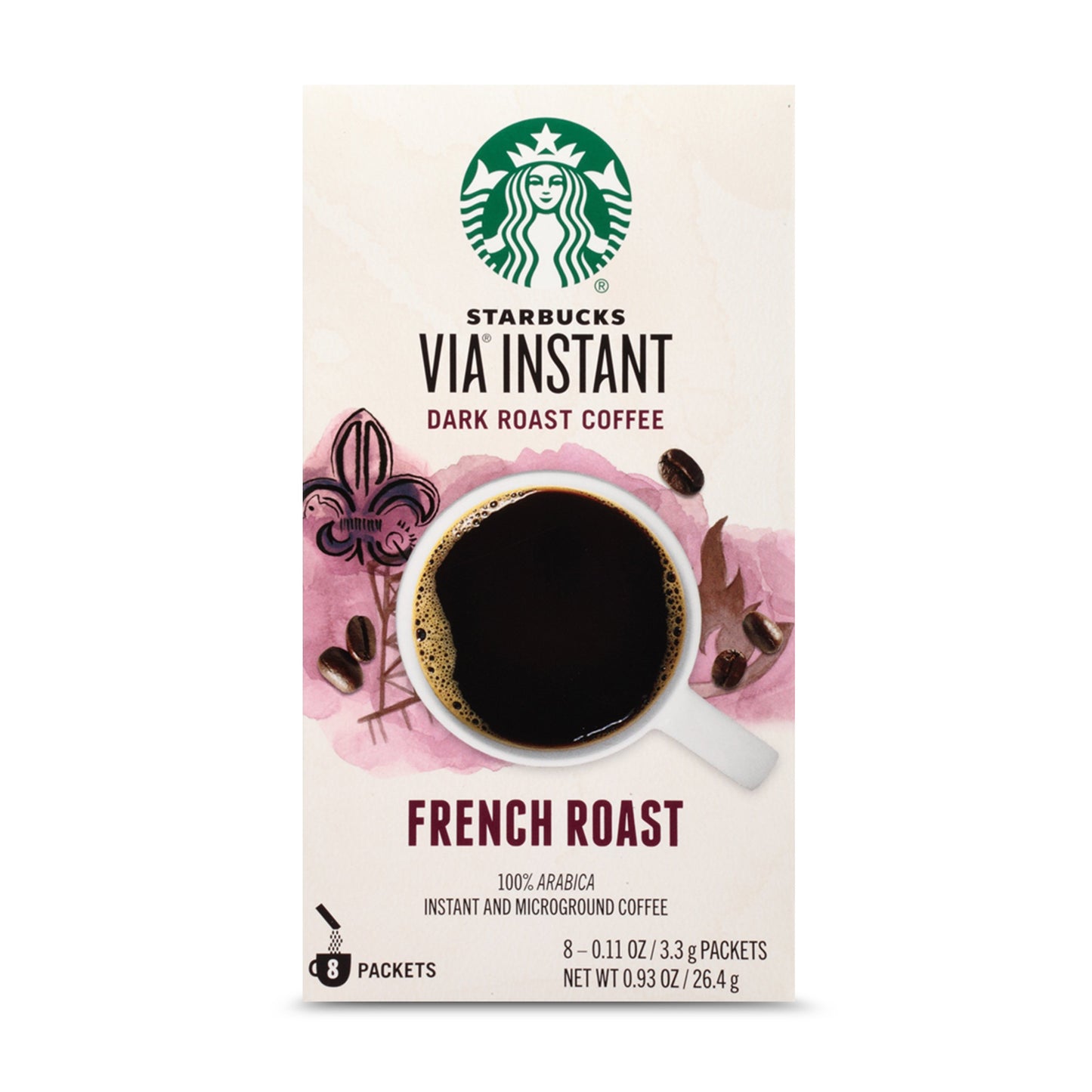 Starbucks Via Instant Coffee Dark Roast Packets — French Roast — 1 Box (8 Packets)