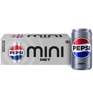 Diet Pepsi Soda, 7.5 Fl Oz Mini Cans, (Pack of 10)