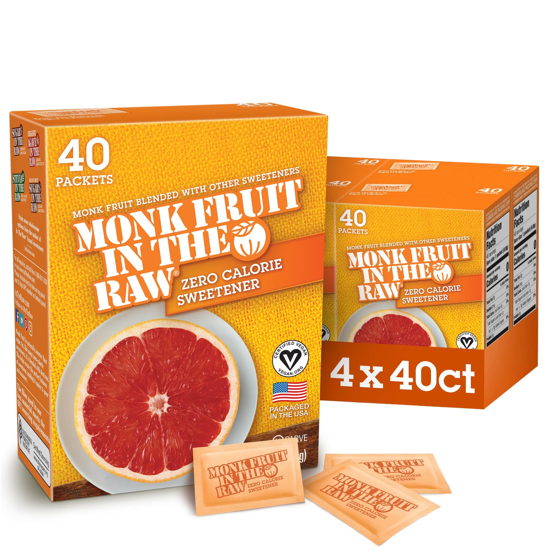 Sugar In The Raw Monk Fruit In The Raw, Natural Monk Fruit Sweetener, Sugar-Free, Gluten Free, Zero Calorie, Vegan Sugar Substit