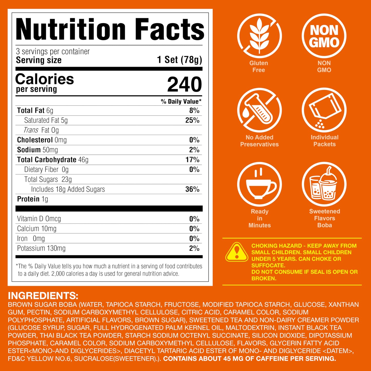 J Way Instant Thai Milk Tea Kit With Authentic Brown Sugar Tapioca Boba, Ready In Under One Minute, Paper Straws Included - 3 Se