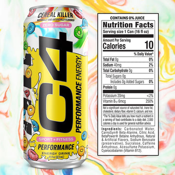 Cellucor C4 Energy Drink, Zero Sugar Pre Workout, Cereal Killer Flavor, 16 Fl Oz (Pack of 12)