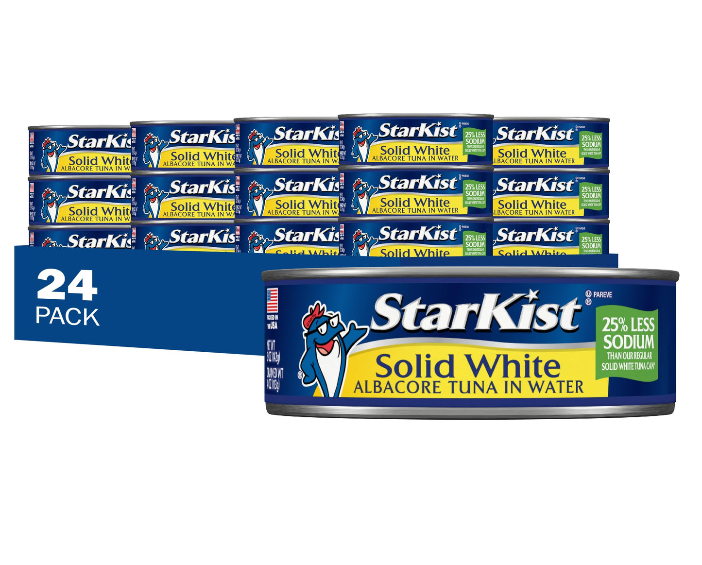 StarKist Solid White Albacore in Water 25% Less Sodium, 5 oz (24 Pack) Canned Tuna Fish, Wild Caught, Gluten Free, Perfect for S