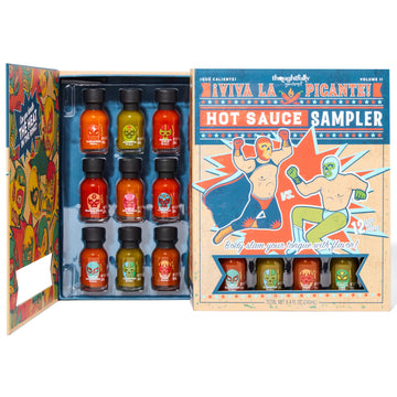 Thoughtfully Gourmet Hot Sauce Book Gift Set - 12 Flavors Including Smoky spirit-inspired flavor, Habanero, Garlic Del Fuego - 15 Count Pack