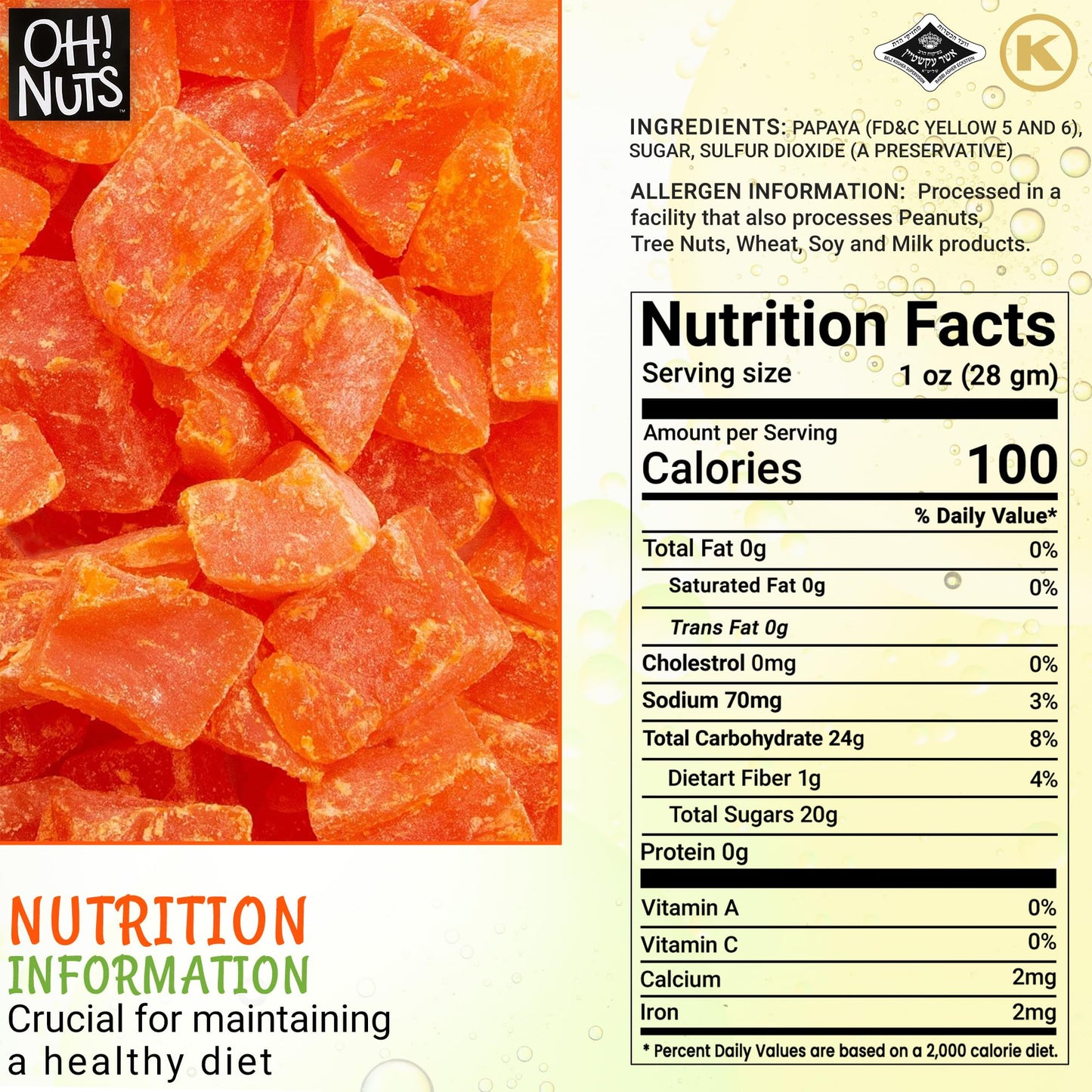 Dried Papaya Chunks | 2 Lb - Dried Fruit Chunks | Less Sugar Added | Dehydrated Fruit Bites | Packed In New York Zip-Seal Bag For Exceptional Freshness By Oh Nuts